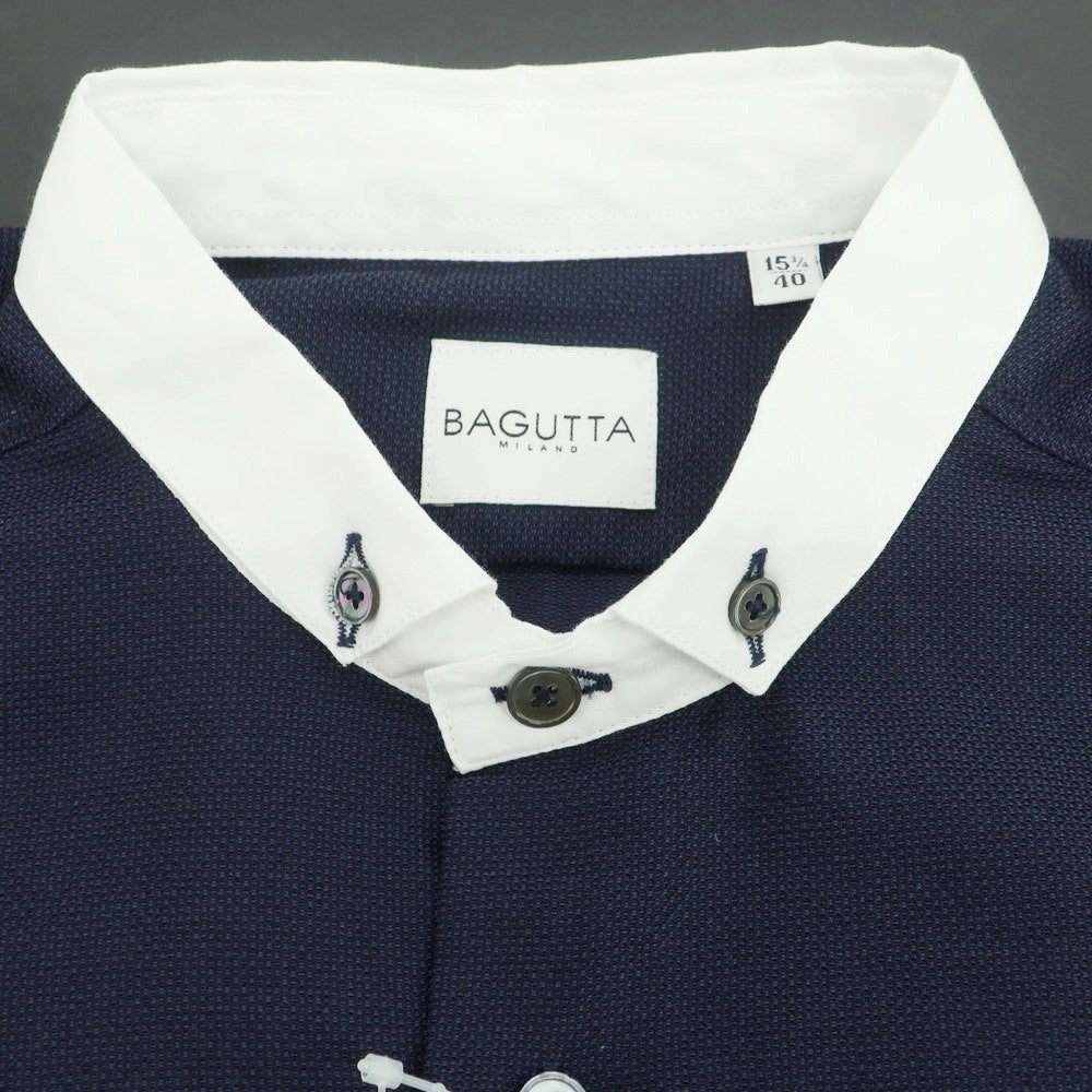 【新品】バグッタ Bagutta コットン クレリック ボタンダウン カジュアルシャツ ネイビー【 40 】【 状態ランクN 】【 メンズ 】