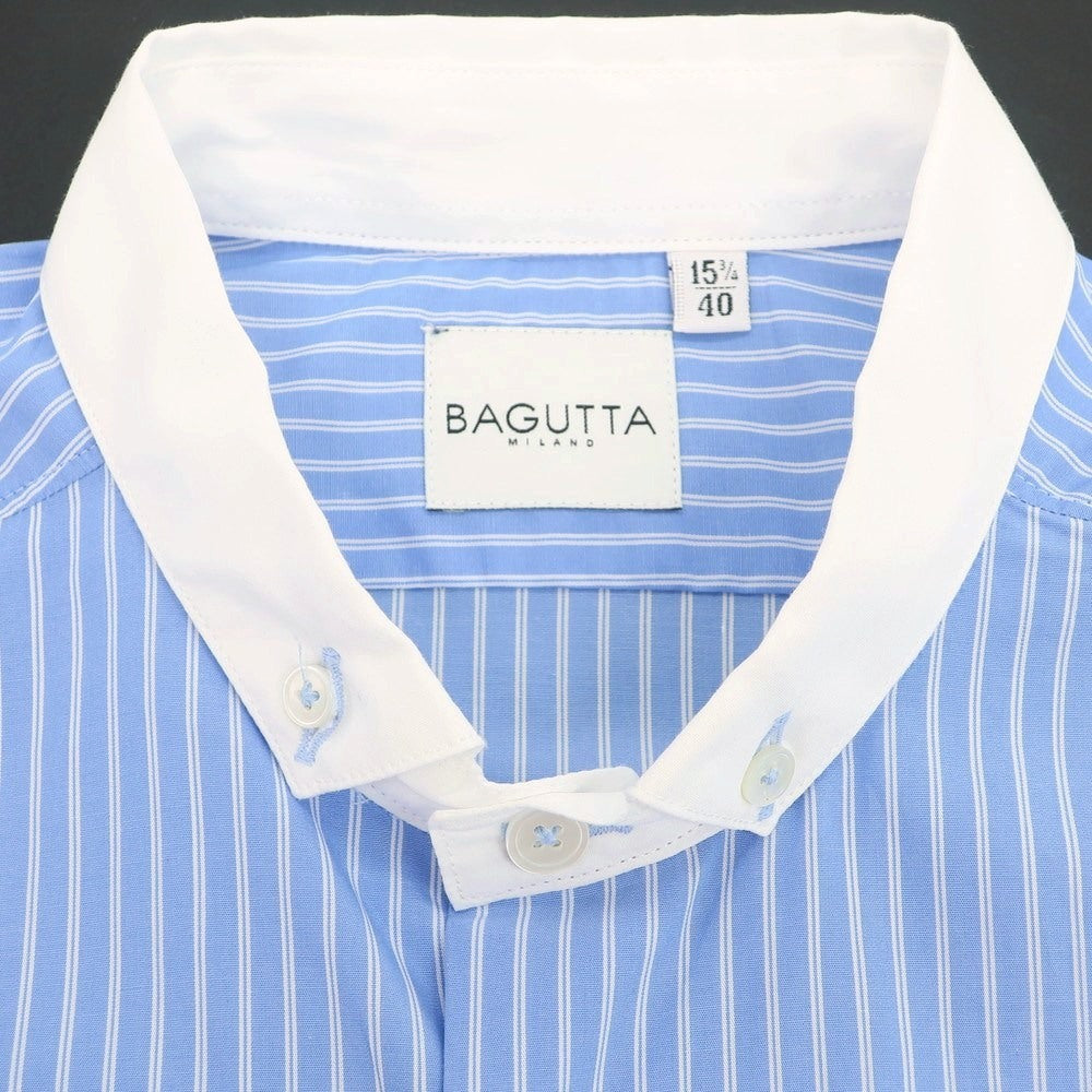 【新品】バグッタ Bagutta コットン ストライプ クレリック ボタンダウン カジュアルシャツ ライトブルーxホワイト【 40 】【 状態ランクN 】【 メンズ 】