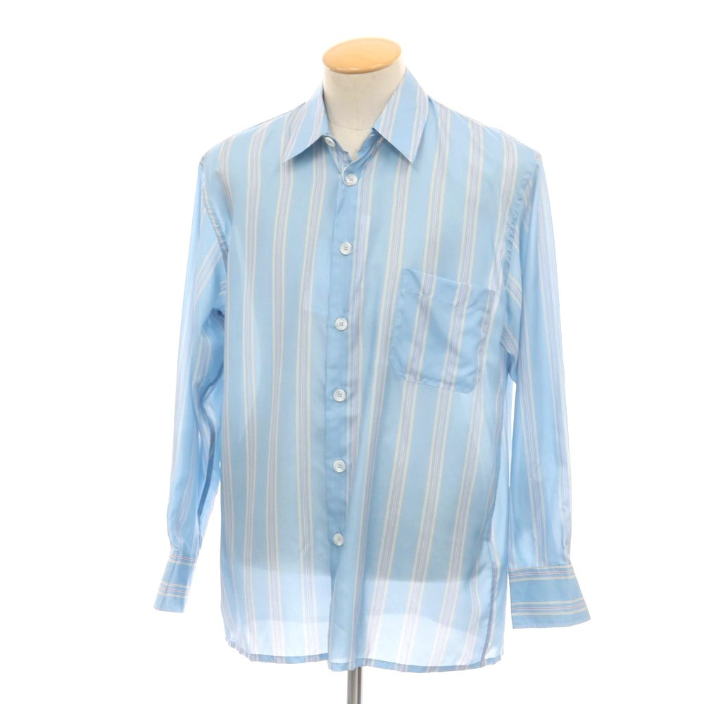 【新品アウトレット】バグッタ Bagutta シルク ストライプ レギュラーカラー カジュアルシャツ ライトブルー【 S 】【 状態ランクN- 】【 メンズ 】