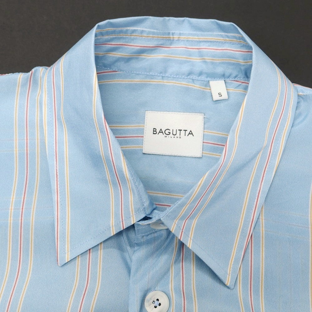 【新品アウトレット】バグッタ Bagutta シルク ストライプ レギュラーカラー カジュアルシャツ ライトブルー【 S 】【 状態ランクN- 】【 メンズ 】