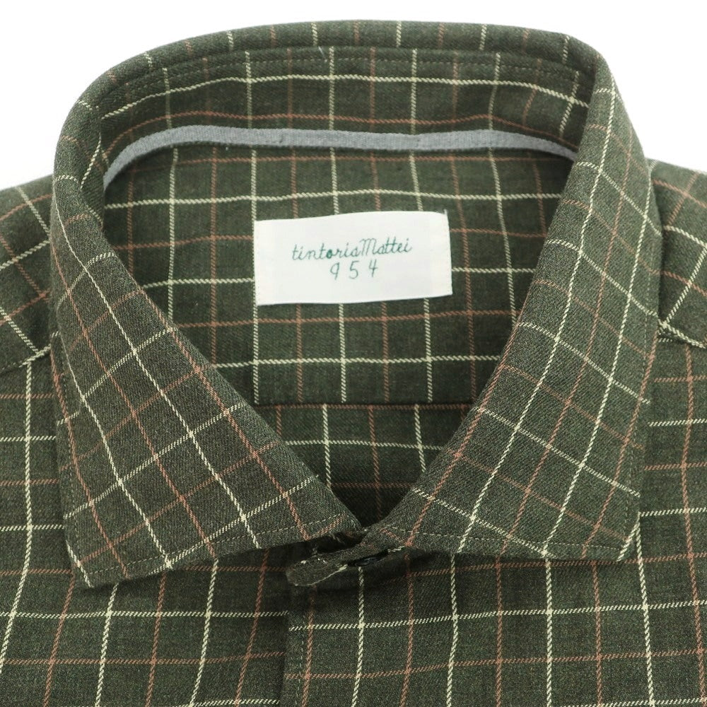 【新品】ティントリア マッティ TINTORIA MATTEI コットン チェック セミワイドカラー カジュアルシャツ オリーブ【 40 】【 状態ランクN 】【 メンズ 】