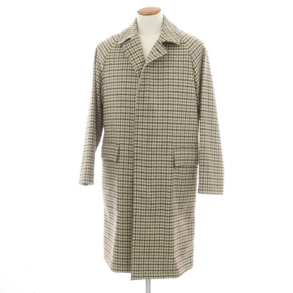 【新品】タリアトーレ TAGLIATORE ツイードウール チェック ステンカラーコート ベージュxカーキ系【 46 】【 状態ランクN 】【 メンズ 】