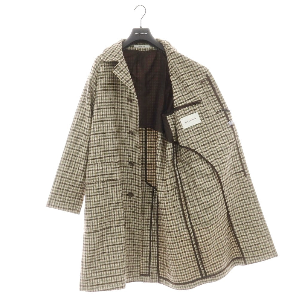 【新品】タリアトーレ TAGLIATORE ツイードウール チェック ステンカラーコート ベージュxカーキ系【 46 】【 状態ランクN 】【 メンズ 】