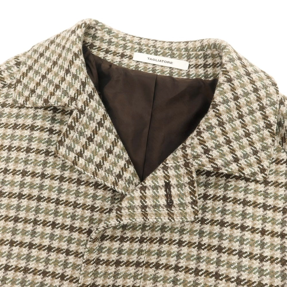 【新品】タリアトーレ TAGLIATORE ツイードウール チェック ステンカラーコート ベージュxカーキ系【 46 】【 状態ランクN 】【 メンズ 】