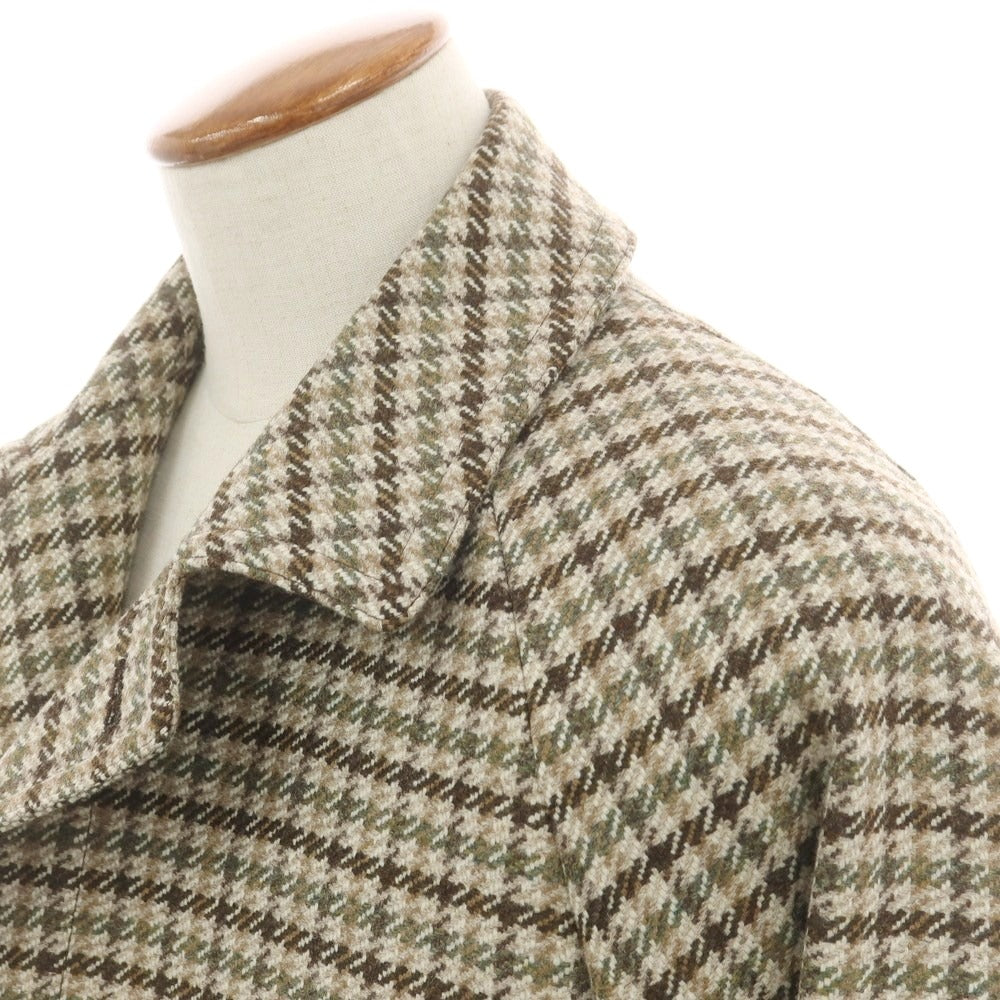 【新品】タリアトーレ TAGLIATORE ツイードウール チェック ステンカラーコート ベージュxカーキ系【 48 】【 状態ランクN 】【 メンズ 】