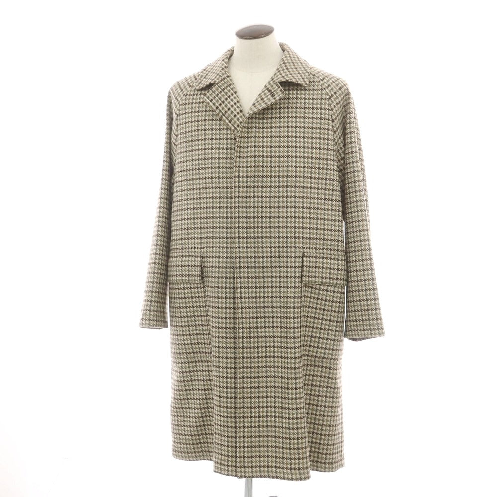 【新品】タリアトーレ TAGLIATORE ツイードウール チェック ステンカラーコート ベージュxカーキ系【 52 】【 状態ランクN 】【 メンズ 】