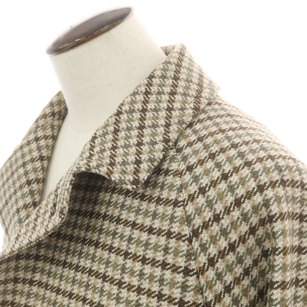 【新品】タリアトーレ TAGLIATORE ツイードウール チェック ステンカラーコート ベージュxカーキ系【 52 】【 状態ランクN 】【 メンズ 】