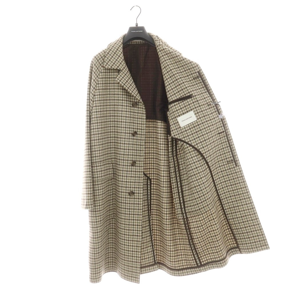 【新品】タリアトーレ TAGLIATORE ツイードウール チェック ステンカラーコート ベージュxカーキ系【 52 】【 状態ランクN 】【 メンズ 】