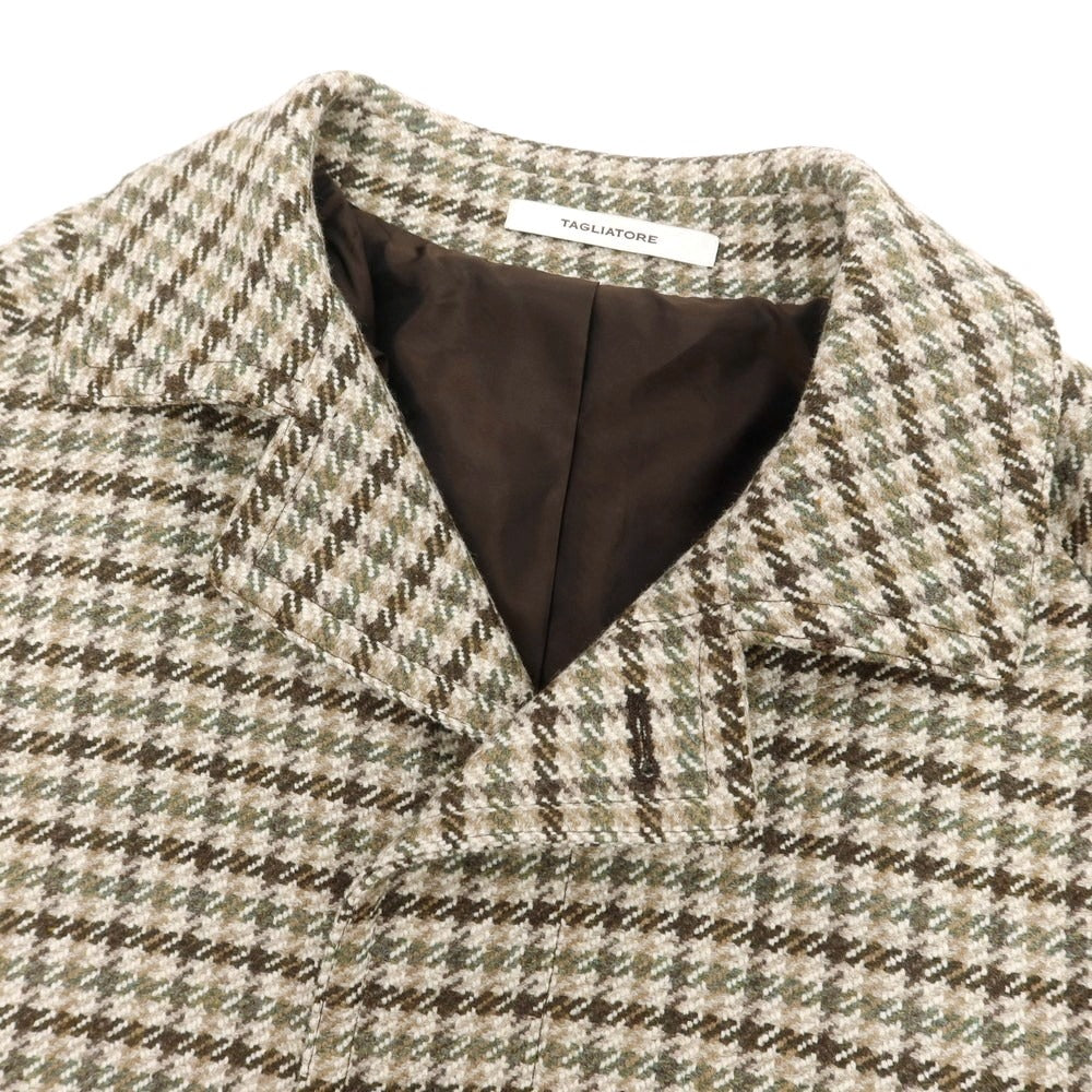 【新品】タリアトーレ TAGLIATORE ツイードウール チェック ステンカラーコート ベージュxカーキ系【 52 】【 状態ランクN 】【 メンズ 】