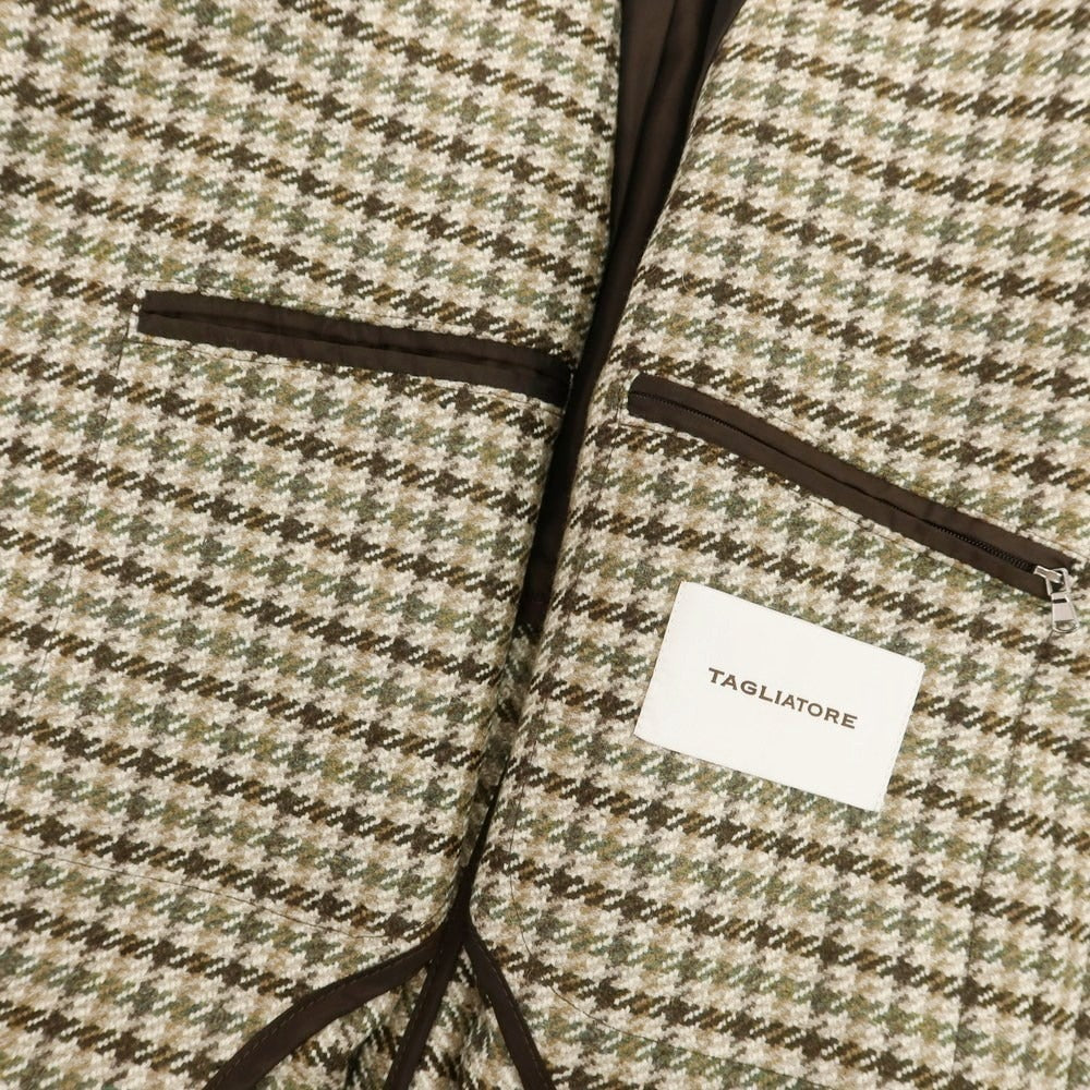 【新品】タリアトーレ TAGLIATORE ツイードウール チェック ステンカラーコート ベージュxカーキ系【 52 】【 状態ランクN 】【 メンズ 】