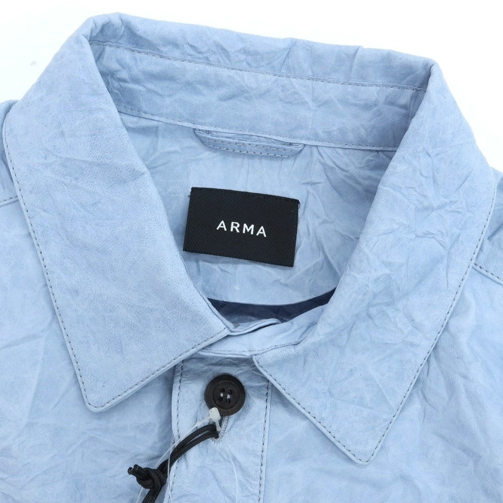 【新品】アルマ ARMA TIMOR ワッシャー加工 ラムレザー シャツブルゾン クラウドブルー【 48 】【 状態ランクN 】【 メンズ 】