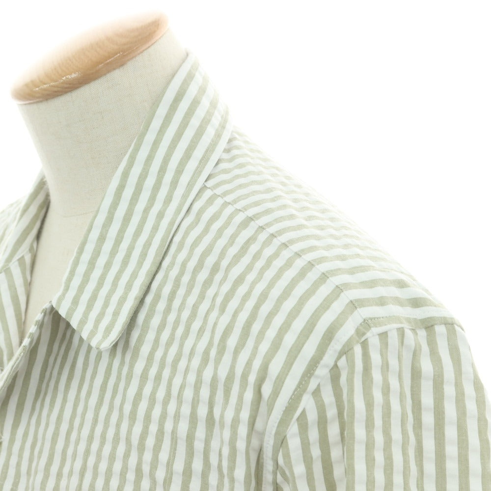 【新品アウトレット】バグッタ Bagutta LIAM ストレッチ コットン シアサッカー ストライプ オープンカラー シャツブルゾン ホワイトxライトオリーブ【 S 】【 状態ランクN- 】【 メンズ 】