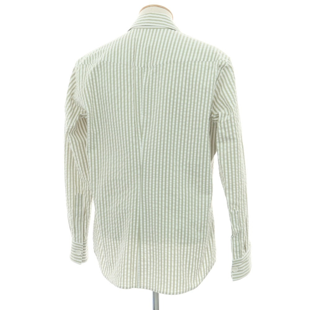 【新品アウトレット】バグッタ Bagutta LIAM ストレッチ コットン シアサッカー ストライプ オープンカラー シャツブルゾン ホワイトxライトオリーブ【 S 】【 状態ランクN- 】【 メンズ 】