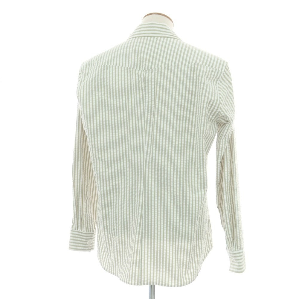 【新品】バグッタ Bagutta LIAM ストレッチ コットン シアサッカー ストライプ オープンカラー シャツブルゾン ホワイトxライトオリーブ【 M 】【 状態ランクN 】【 メンズ 】