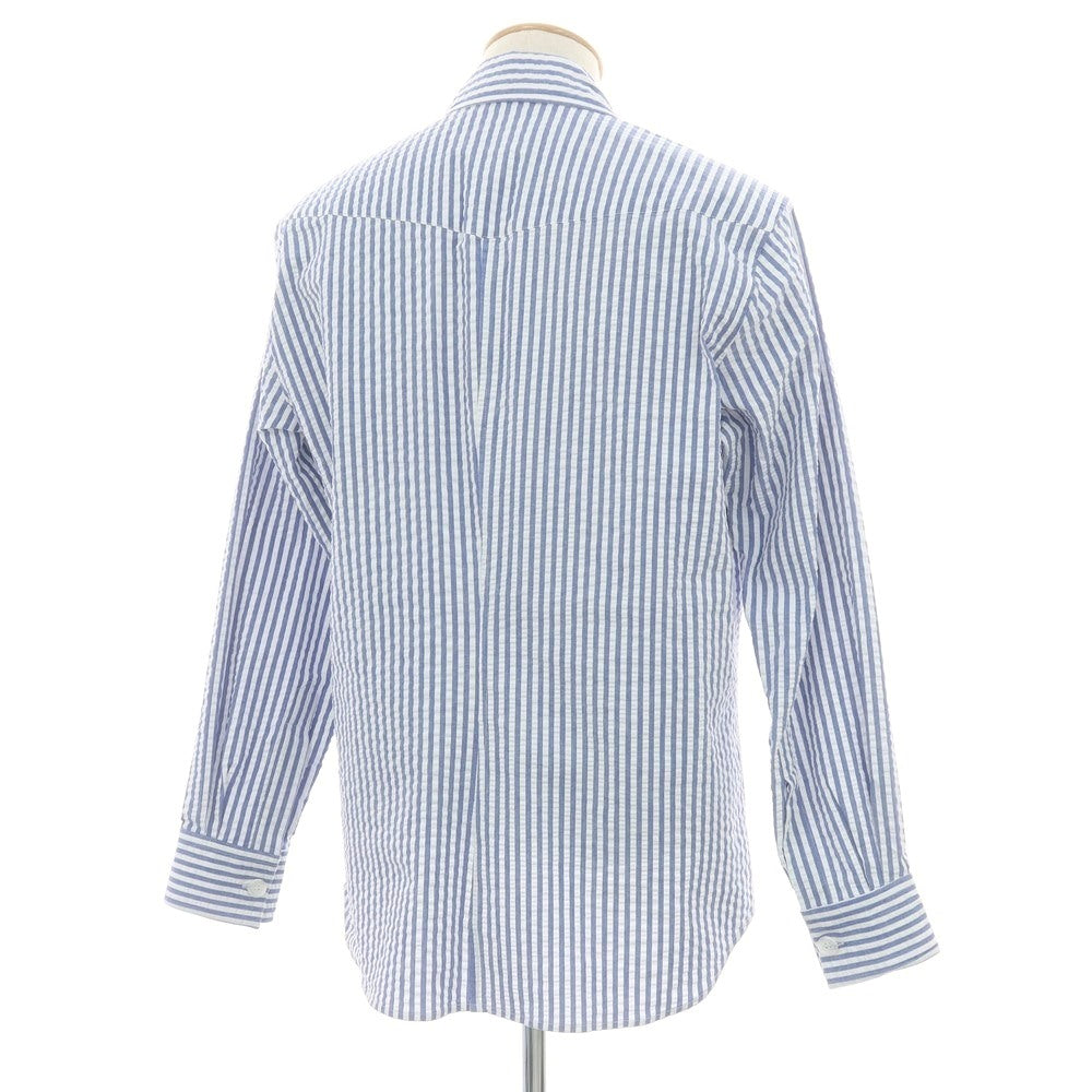 【新品】バグッタ Bagutta LIAM ストレッチ コットン シアサッカー ストライプ オープンカラー シャツブルゾン ホワイトxブルー【 S 】【 状態ランクN 】【 メンズ 】