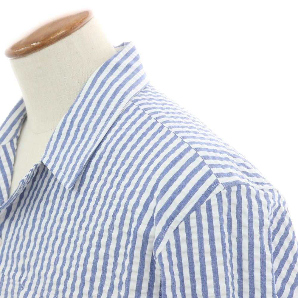 【新品】バグッタ Bagutta LIAM ストレッチ コットン シアサッカー ストライプ オープンカラー シャツブルゾン ホワイトxブルー【 M 】【 状態ランクN 】【 メンズ 】