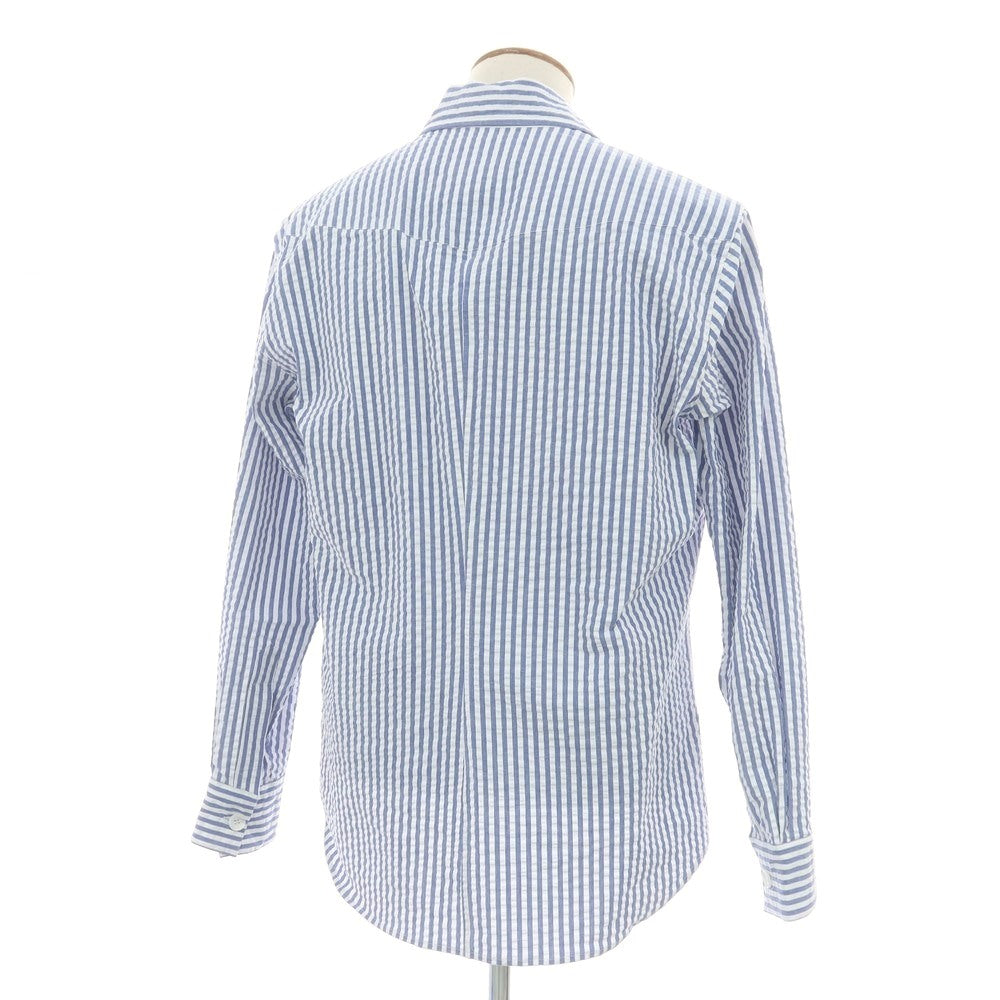 【新品】バグッタ Bagutta LIAM ストレッチ コットン シアサッカー ストライプ オープンカラー シャツブルゾン ホワイトxブルー【 M 】【 状態ランクN 】【 メンズ 】