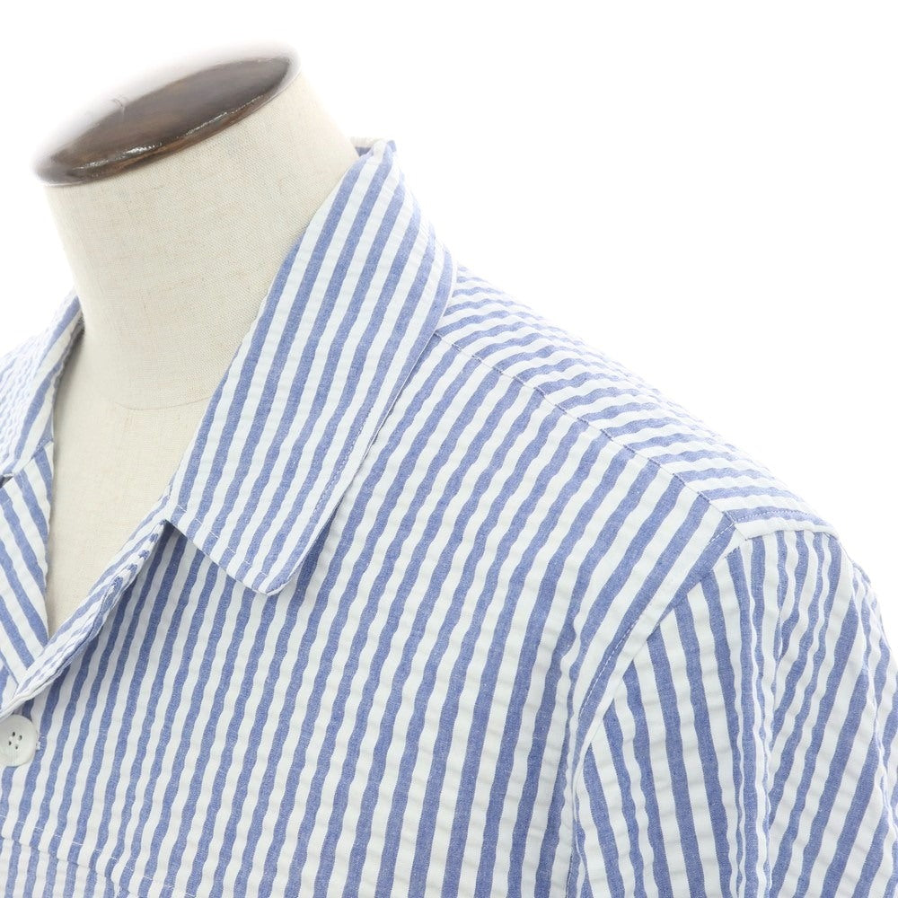 【新品】バグッタ Bagutta LIAM ストレッチ コットン シアサッカー ストライプ オープンカラー シャツブルゾン ホワイトxブルー【 L 】【 状態ランクN 】【 メンズ 】
