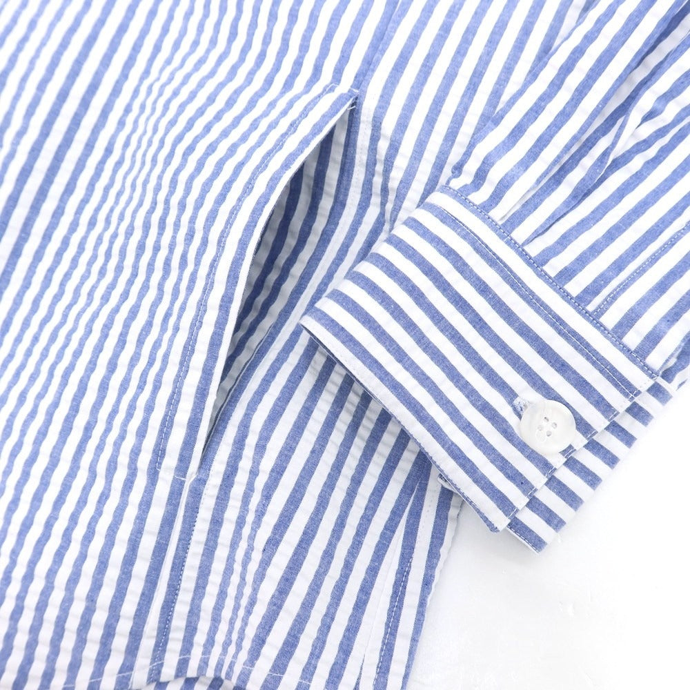 【新品】バグッタ Bagutta LIAM ストレッチ コットン シアサッカー ストライプ オープンカラー シャツブルゾン ホワイトxブルー【 L 】【 状態ランクN 】【 メンズ 】