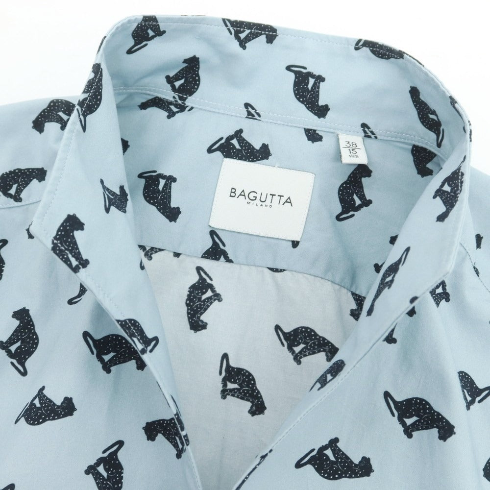 【新品】バグッタ Bagutta NBUXELLES コットン スタンドカラー カジュアルシャツ スモークブルー【 38 】【 状態ランクN 】【 メンズ 】