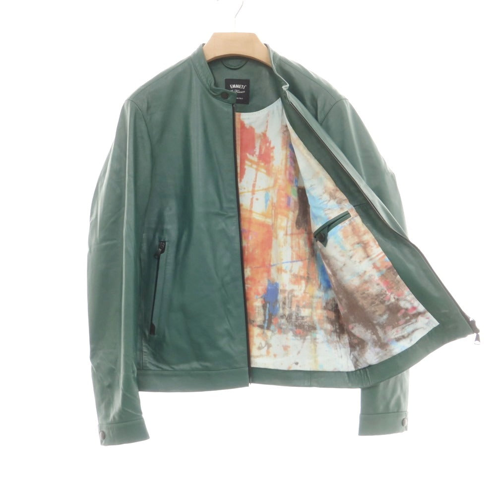 【中古】エンメティ EMMETI ラムレザー ライダースジャケット グリーン【 48 】【 状態ランクA 】【 メンズ 】