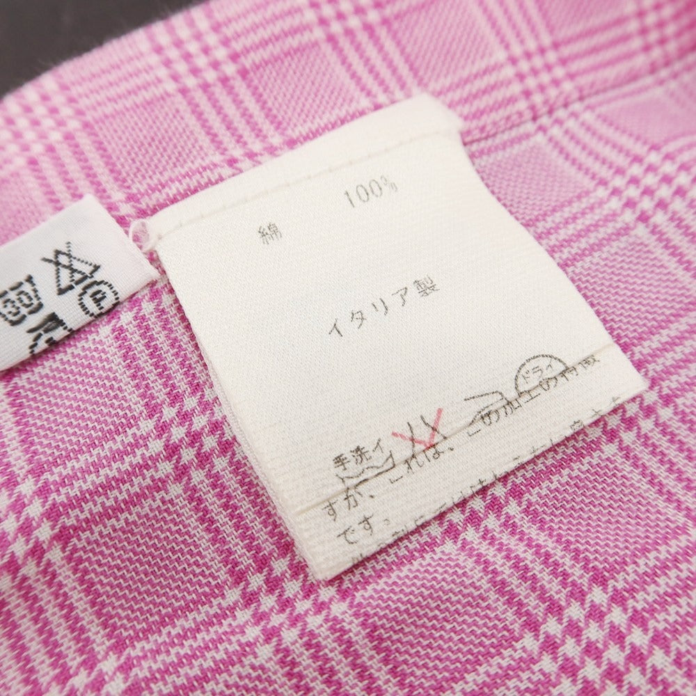 【中古】フィナモレ Finamore コットン チェック ホリゾンタルカラー カジュアルシャツ ピンク【 38 】【 状態ランクC 】【 メンズ 】