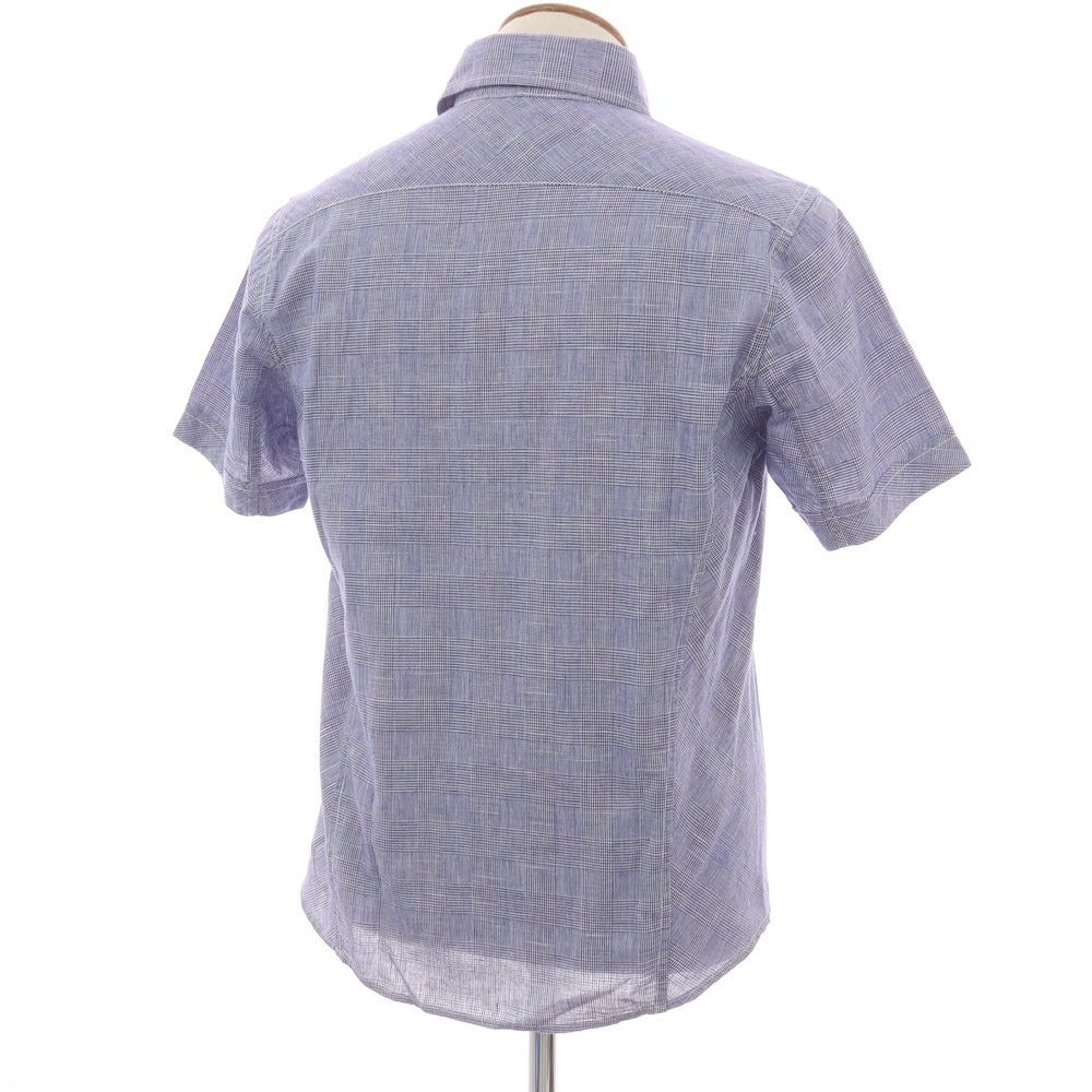 【中古】ユニバーサルランゲージ UNIVERSAL LANGUAGE コットンリネンレーヨン グレンチェック セミワイドカラー 半袖シャツ ライトネイビーxホワイト【 48 】【 状態ランクB 】【 メンズ 】