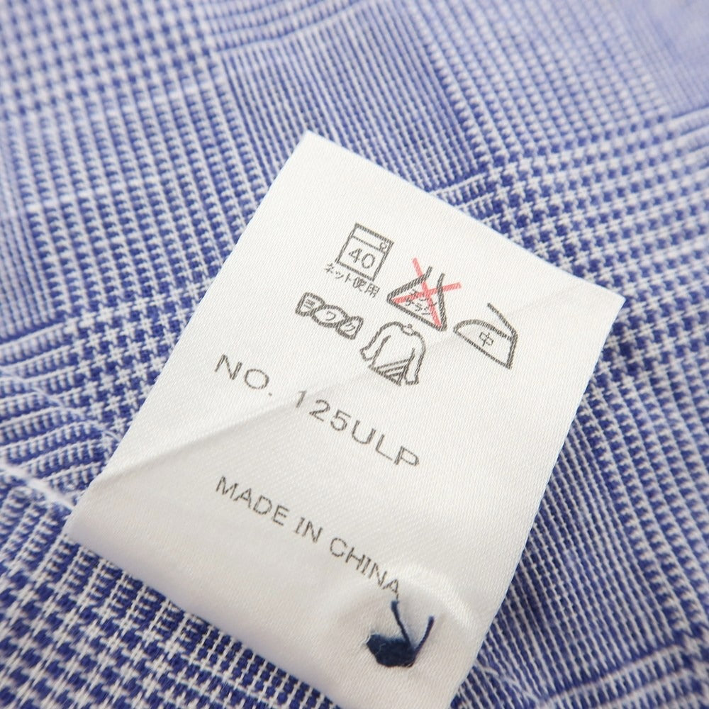 【中古】ユニバーサルランゲージ UNIVERSAL LANGUAGE コットンリネンレーヨン グレンチェック セミワイドカラー 半袖シャツ ライトネイビーxホワイト【 48 】【 状態ランクB 】【 メンズ 】