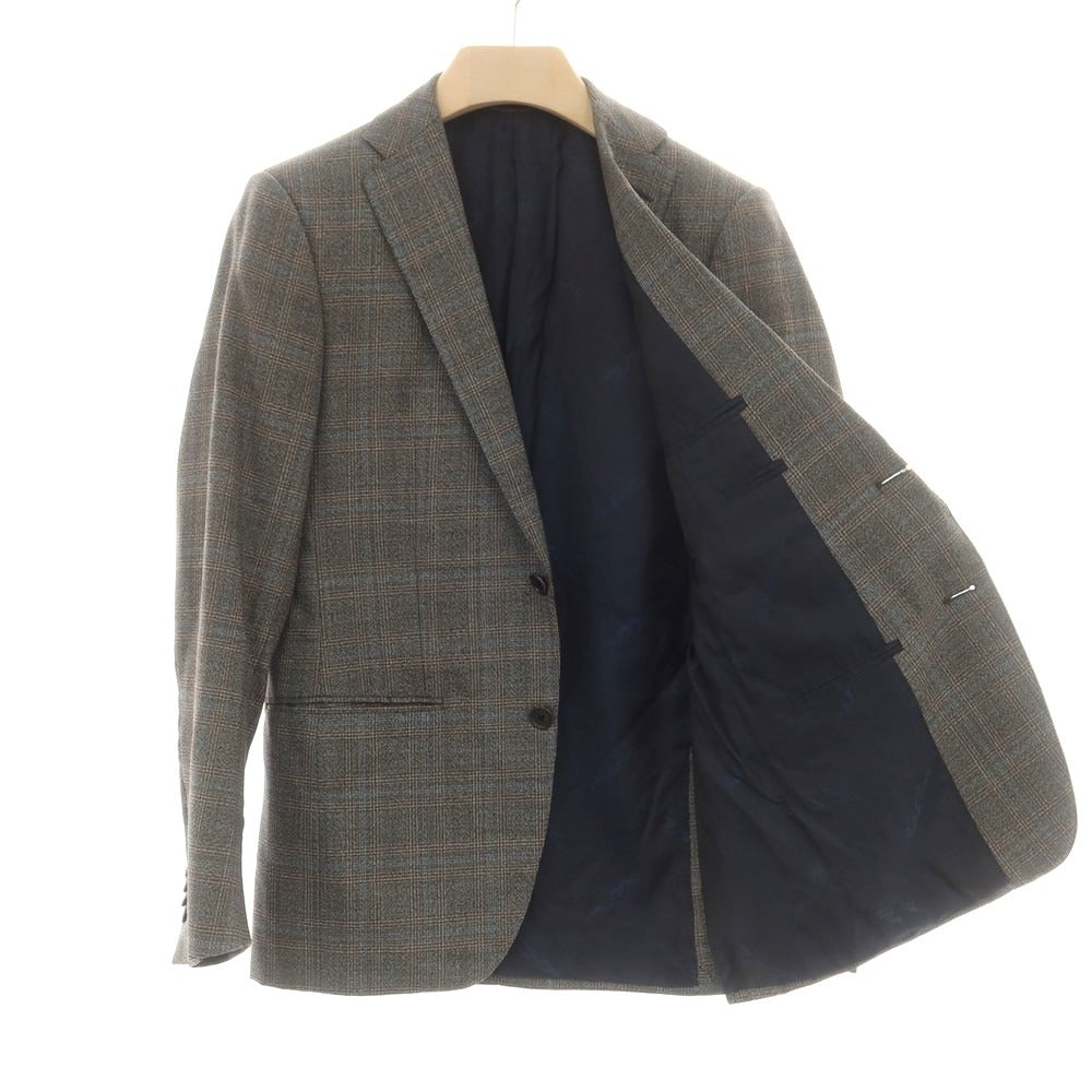 【中古】カルーゾ CARUSO チェック ウール テーラードジャケット ダークグレーxブルー【 46 】【 状態ランクC 】【 メンズ 】