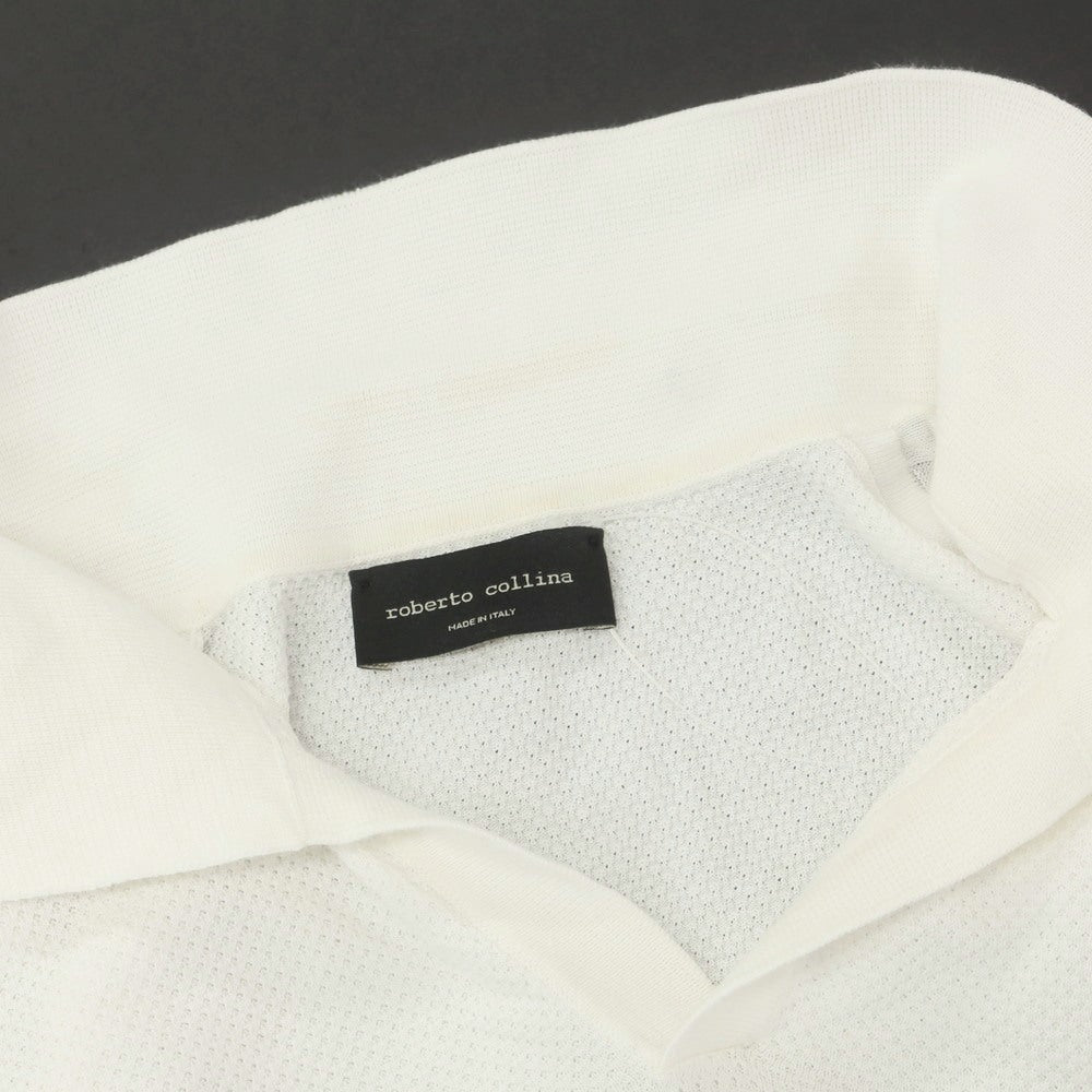 【中古】ロベルトコリーナ ROBERTO COLLINA コットン スキッパー 半袖 ポロニット ホワイト【 48 】【 状態ランクC 】【 メンズ 】