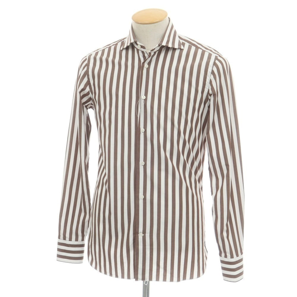 【中古】ボリエッロ BORRIELLO コットン ストライプ ワイドカラー ドレスシャツ ブラウンxホワイト【 37 】【 状態ランクB 】【 メンズ 】