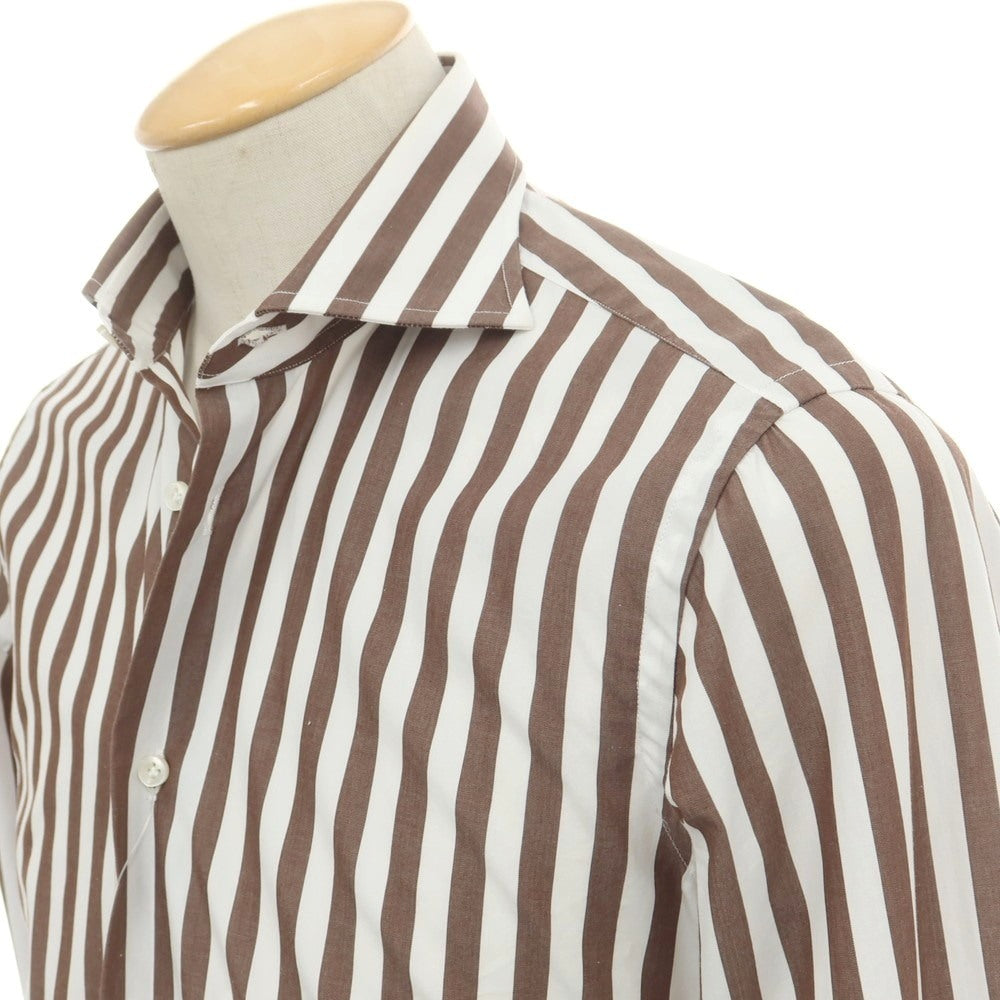 【中古】ボリエッロ BORRIELLO コットン ストライプ ワイドカラー ドレスシャツ ブラウンxホワイト【 37 】【 状態ランクB 】【 メンズ 】