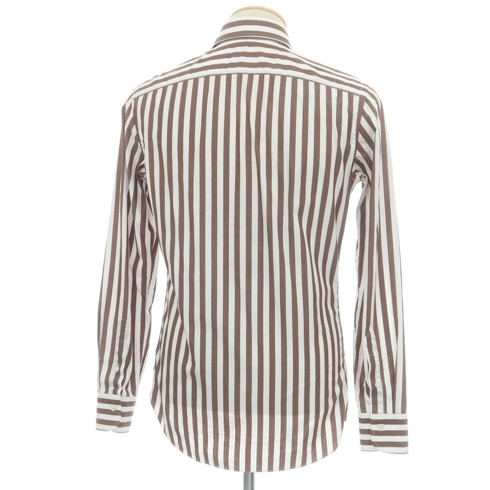 【中古】ボリエッロ BORRIELLO コットン ストライプ ワイドカラー ドレスシャツ ブラウンxホワイト【 37 】【 状態ランクB 】【 メンズ 】
