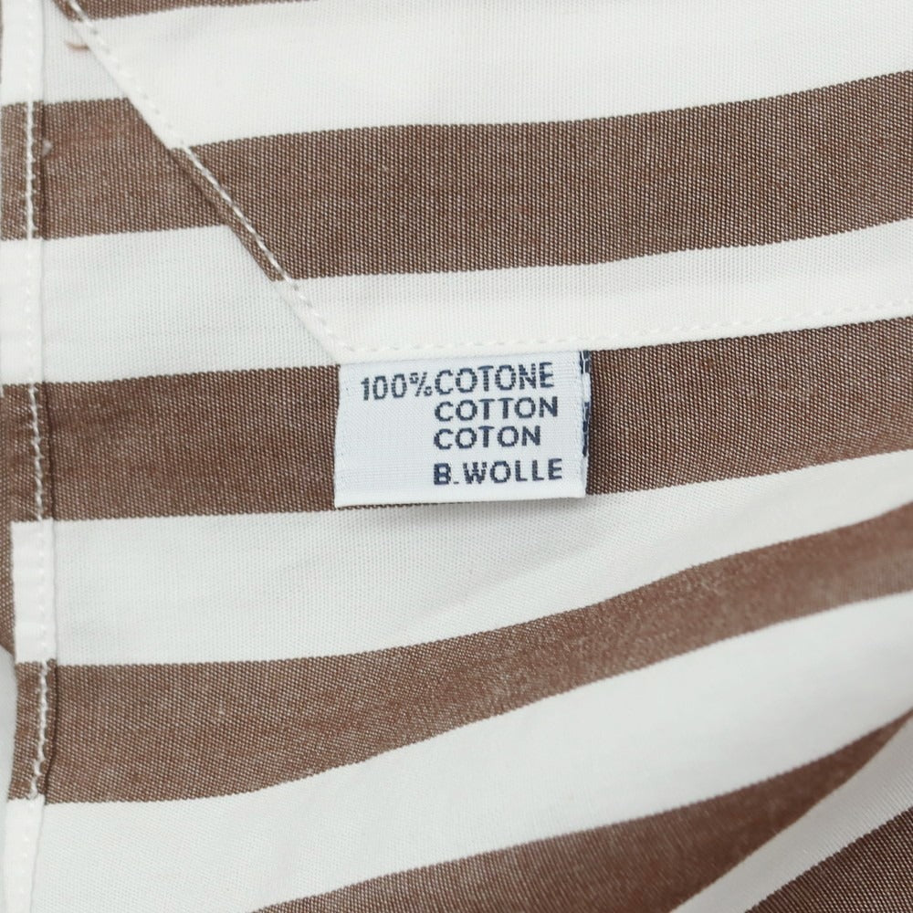 【中古】ボリエッロ BORRIELLO コットン ストライプ ワイドカラー ドレスシャツ ブラウンxホワイト【 37 】【 状態ランクB 】【 メンズ 】