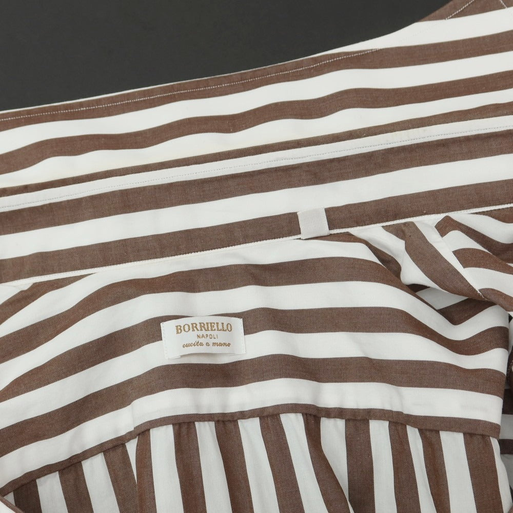 【中古】ボリエッロ BORRIELLO コットン ストライプ ワイドカラー ドレスシャツ ブラウンxホワイト【 37 】【 状態ランクB 】【 メンズ 】