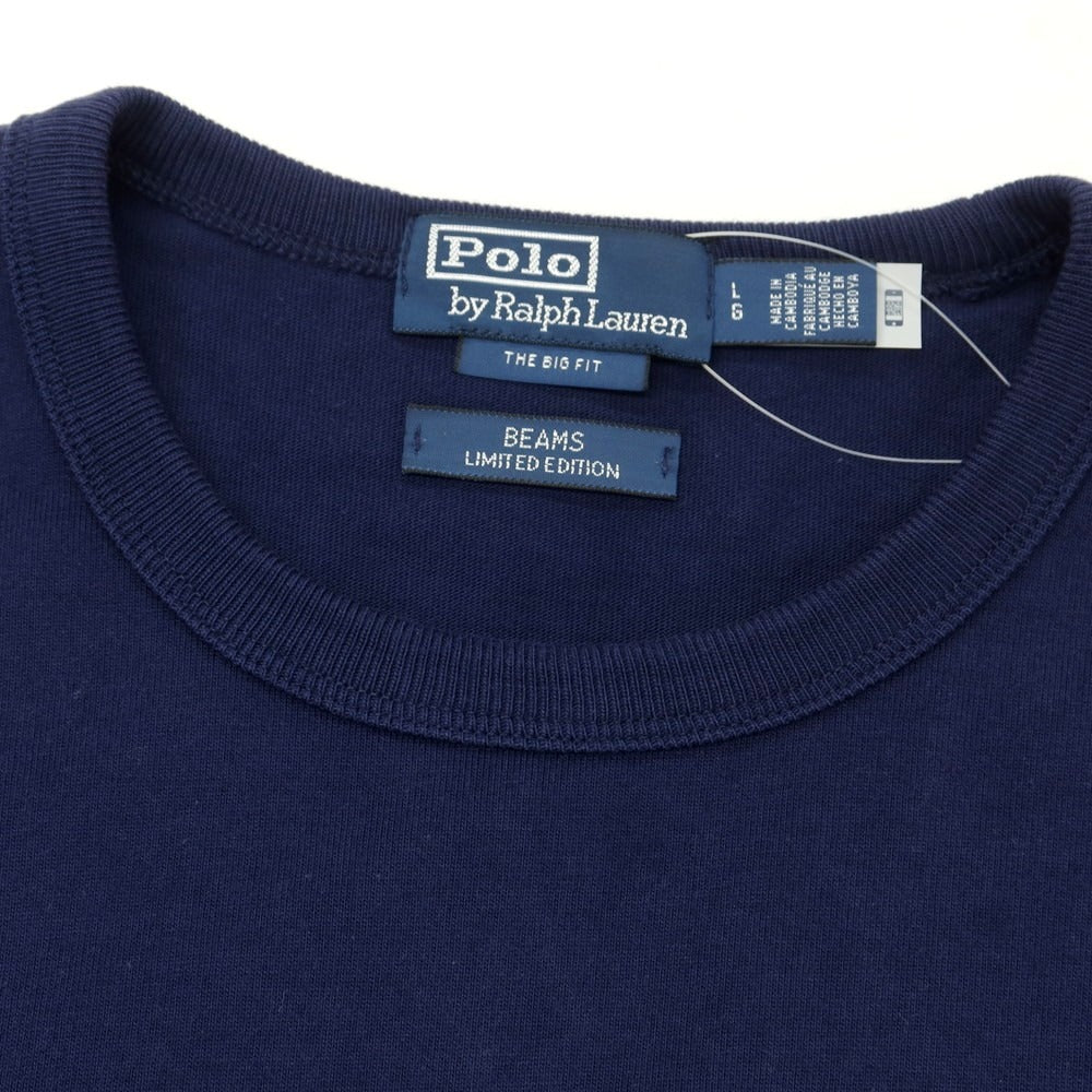 【中古】ポロ ラルフローレン Polo Ralph Lauren BEAMS別注 コットンレーヨン クルーネック 半袖Tシャツ ネイビー【 L 】【 状態ランクB 】【 メンズ 】