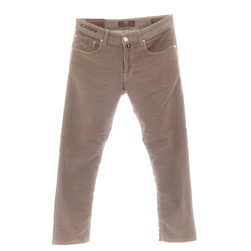 【中古】ピーティーゼロチンクエ PT05 ストレッチ コットン ハウンドトゥースチェック 5ポケットパンツ ベージュxワイン×オリーブ【 32 】【 状態ランクC 】【 メンズ 】