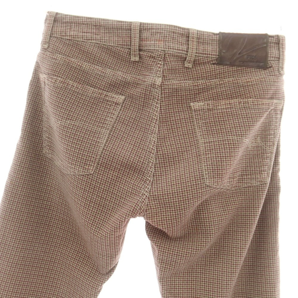 【中古】ピーティーゼロチンクエ PT05 ストレッチ コットン ハウンドトゥースチェック 5ポケットパンツ ベージュxワイン×オリーブ【 32 】【 状態ランクC 】【 メンズ 】