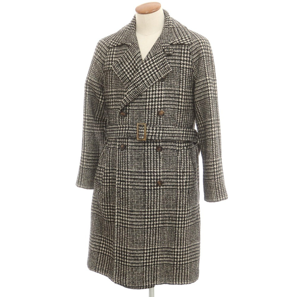 【中古】スティレ ラティーノ STILE LATINO ウールアルパカ チェック トレンチコート ブラックxホワイト【 48 】【 状態ランクB 】【 メンズ 】