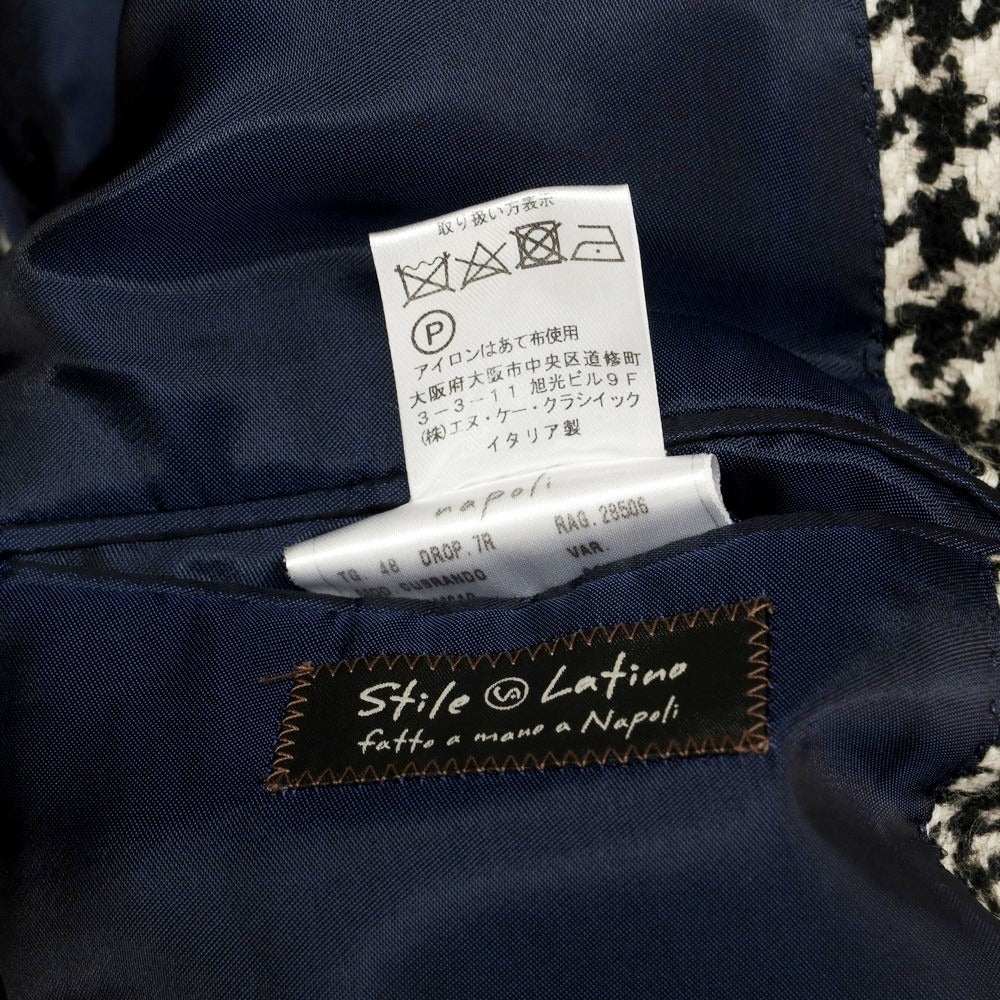 【中古】スティレ ラティーノ STILE LATINO ウールアルパカ チェック トレンチコート ブラックxホワイト【 48 】【 状態ランクB 】【 メンズ 】