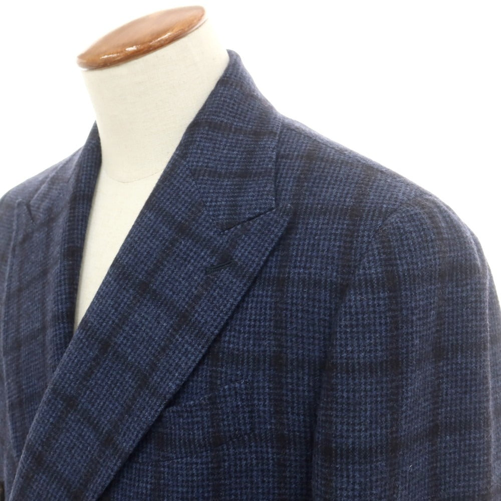 【中古】スティレ ラティーノ STILE LATINO ウールカシミヤ チェック ダブル6B テーラードジャケット ライトネイビーxブラック【 48 】【 状態ランクB 】【 メンズ 】