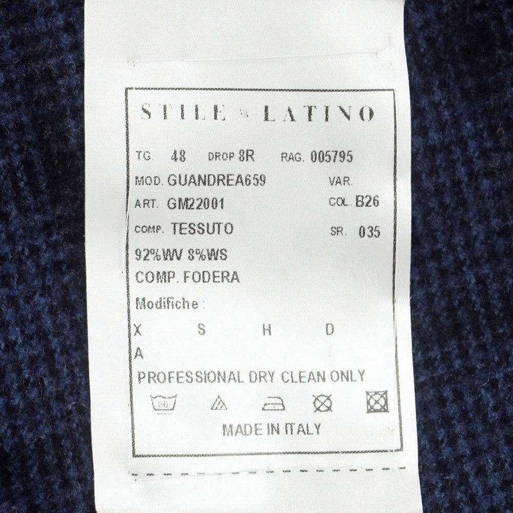 【中古】スティレ ラティーノ STILE LATINO ウールカシミヤ チェック ダブル6B テーラードジャケット ライトネイビーxブラック【 48 】【 状態ランクB 】【 メンズ 】