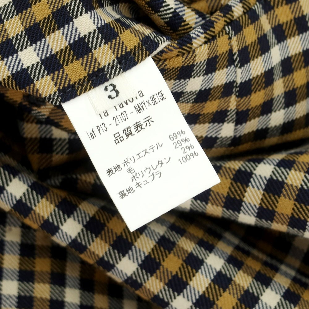 【中古】ラファーボラ La Favola ストレッチ ポリエステルウール チェック カジュアルスラックスパンツ ネイビーxベージュ【 3 】【 状態ランクC 】【 メンズ 】