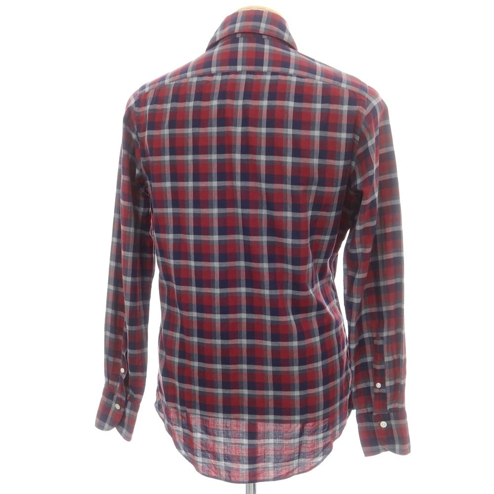 【中古】フィナモレ Finamore コットン チェック ホリゾンタルカラー カジュアルシャツ ダークレッドxネイビー【 38 】【 状態ランクB 】【 メンズ 】