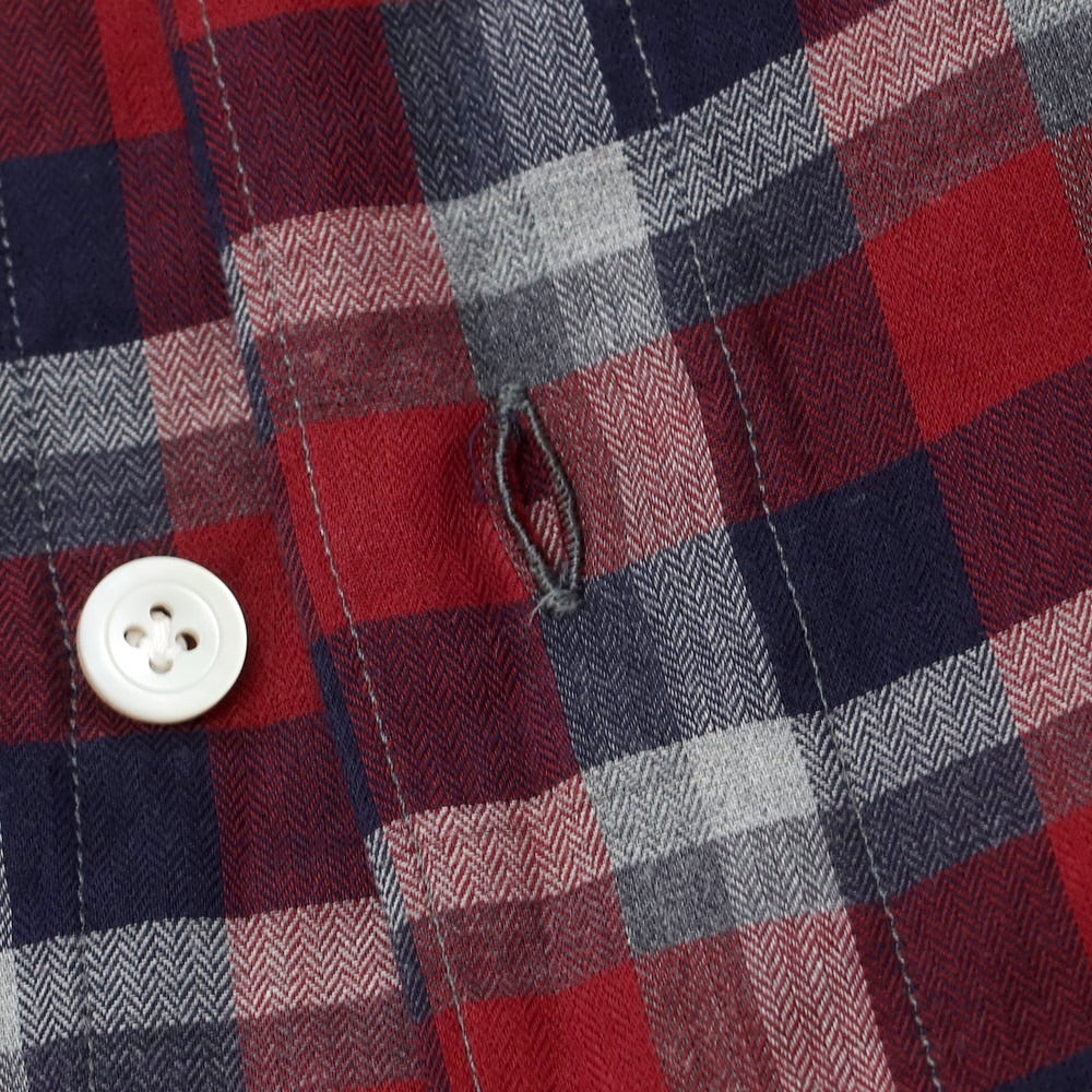 【中古】フィナモレ Finamore コットン チェック ホリゾンタルカラー カジュアルシャツ ダークレッドxネイビー【 38 】【 状態ランクB 】【 メンズ 】