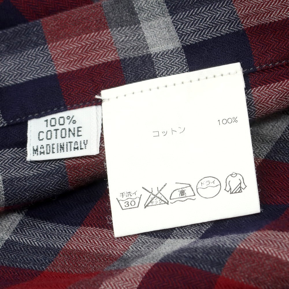【中古】フィナモレ Finamore コットン チェック ホリゾンタルカラー カジュアルシャツ ダークレッドxネイビー【 38 】【 状態ランクB 】【 メンズ 】