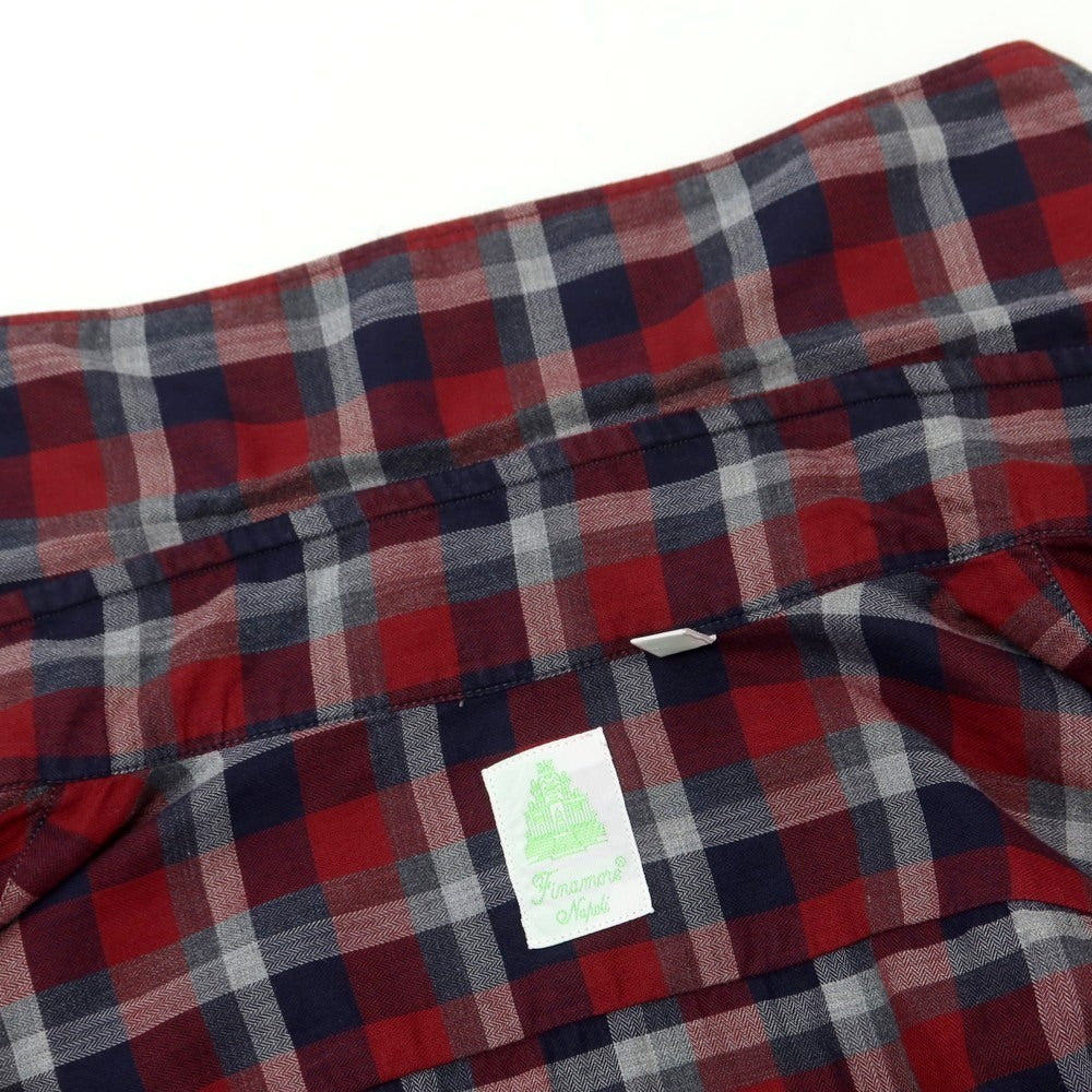 【中古】フィナモレ Finamore コットン チェック ホリゾンタルカラー カジュアルシャツ ダークレッドxネイビー【 38 】【 状態ランクB 】【 メンズ 】