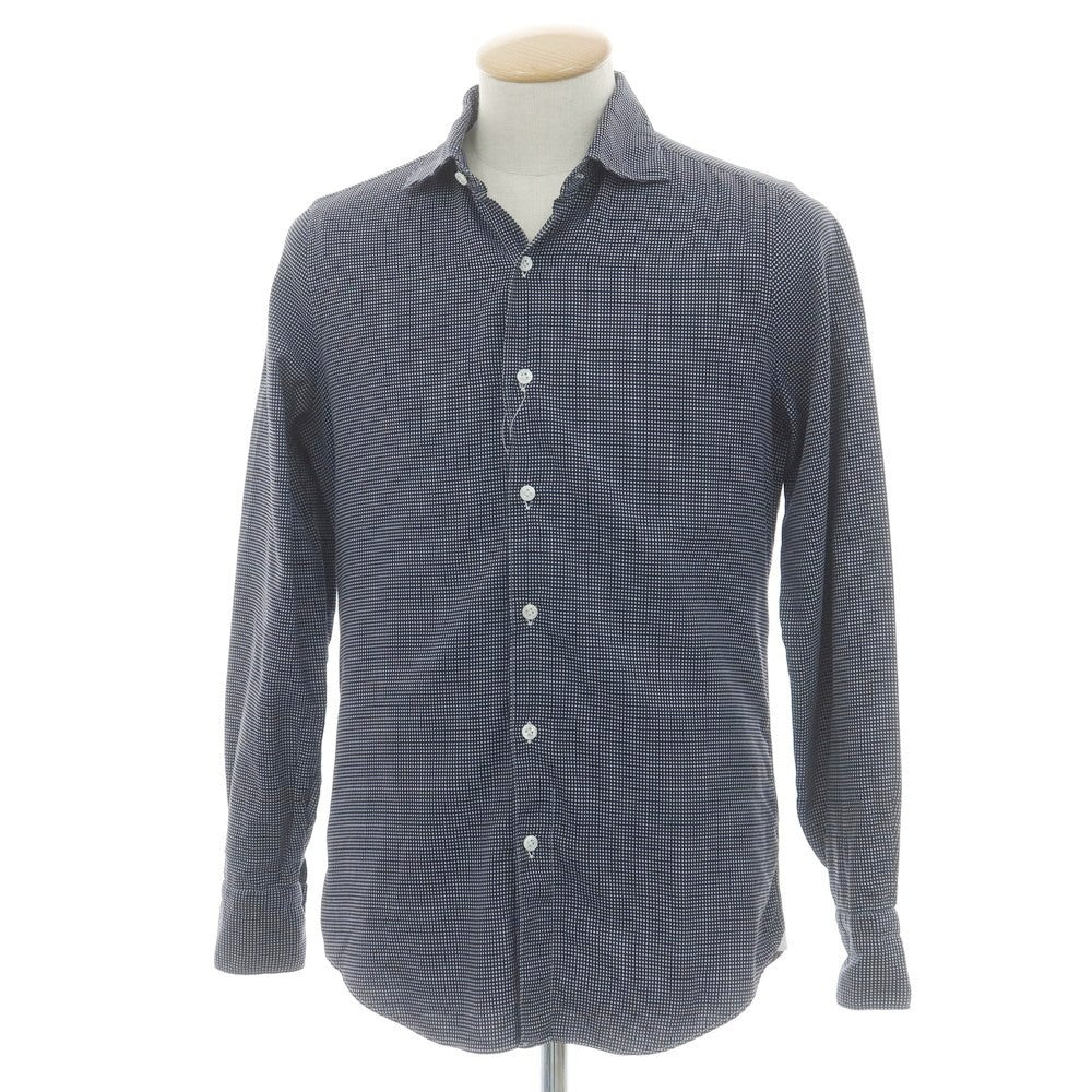 【中古】フィナモレ Finamore コットン セミワイドカラー カジュアルシャツ ネイビーxホワイト【 38 】【 状態ランクB 】【 メンズ 】