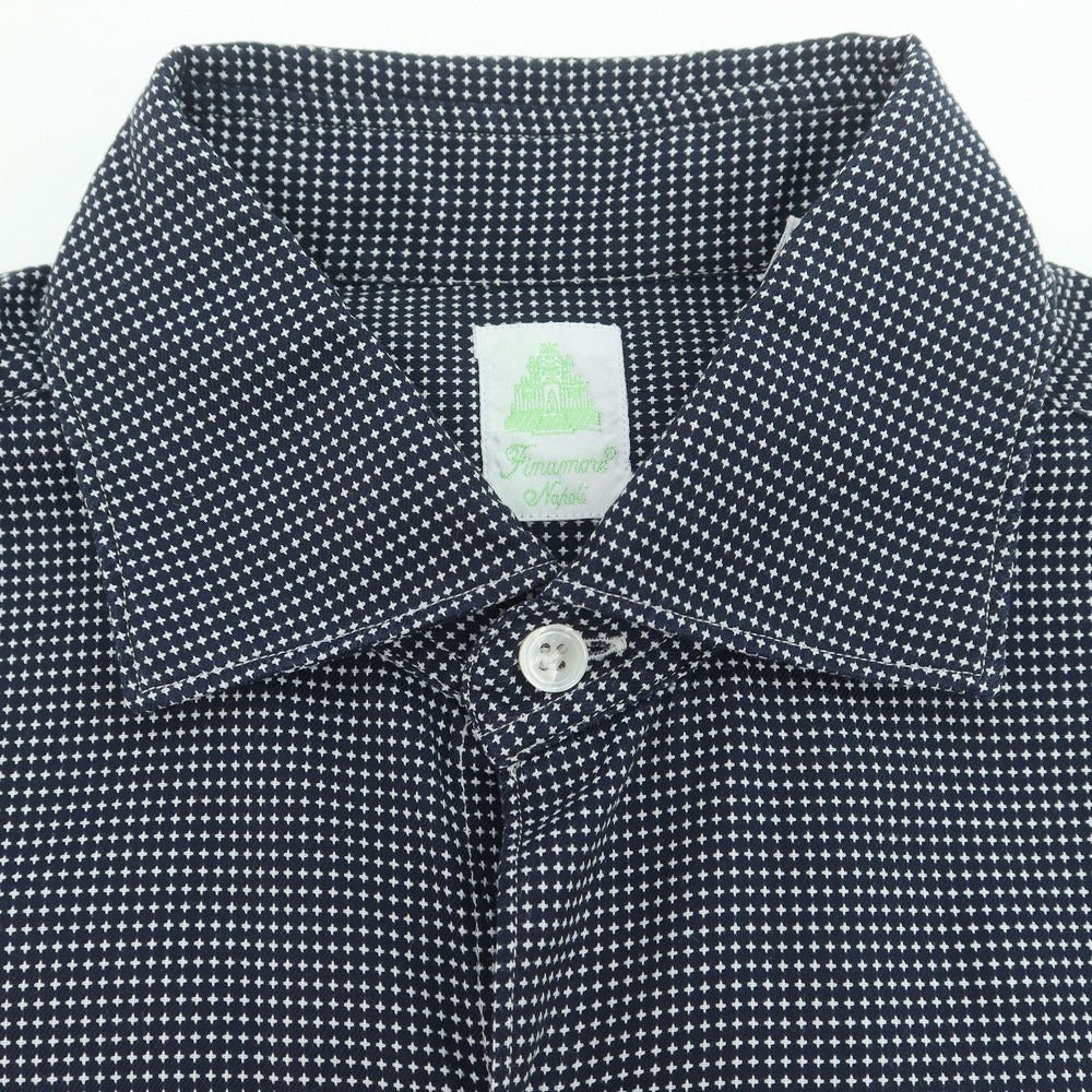 【中古】フィナモレ Finamore コットン セミワイドカラー カジュアルシャツ ネイビーxホワイト【 38 】【 状態ランクB 】【 メンズ 】