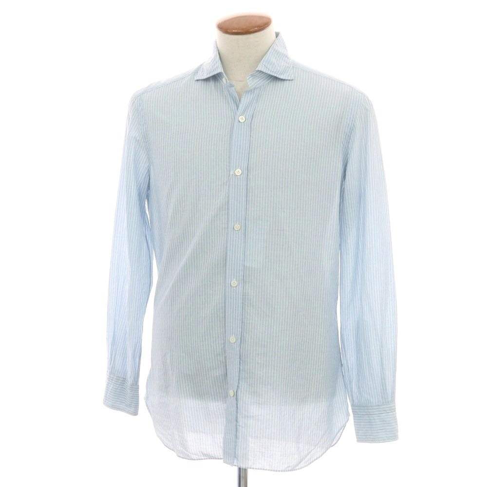 【中古】バルバ ダンディライフ BARBA DANDY LIFE コットン ストライプ ワイドカラー カジュアルシャツ ライトブルーxホワイト【 39 】【 状態ランクC 】【 メンズ 】